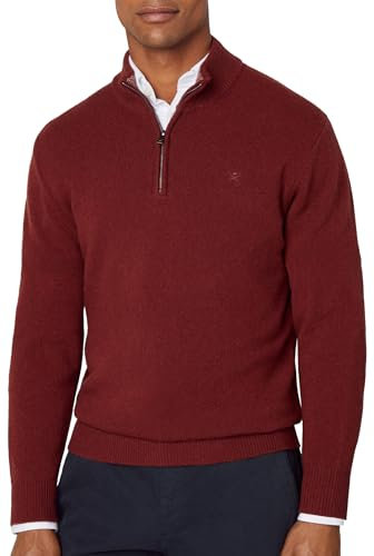 Hackett London Herren Lambswool Hzip Pullover, Rot (Brick), L