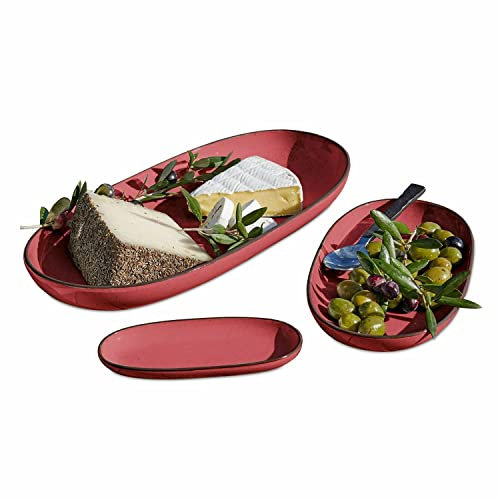 LOBERON Lot de 3 plateaux de service Biarré, rouge