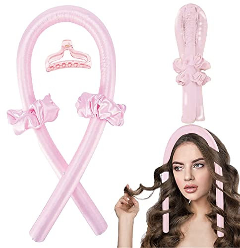 Haarband Locken Über Nacht, Overnight Curls, Heatless Curls, Heatless Curlers Headband,Locken Über Nacht , DIY Heatless Hair Curler Frisurenset für langes mittleres Haar (Rosa)
