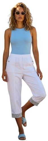 Roman Cropped Stretch Trouser for Women UK - Ladies Capri Pants Summer Leggings 3/4 Three Quarter Pedal Pusher Elasticated Waist Cut Off Contrast Detail Pull On Work
