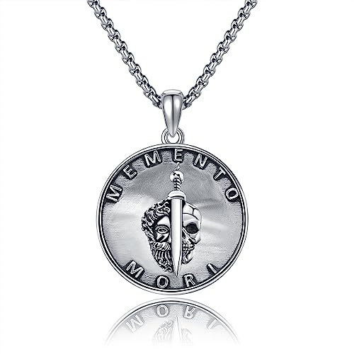 HUKKUN Memento Mori Halskette Sterling Silber Totenkopf Halskette für Männer Stoizismus Geschenke
