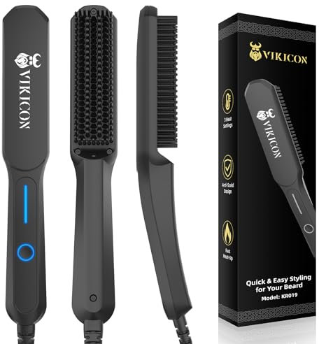 VIKICON Lisseur Barbe Homme, Mini Lisseur de Cheveux à Ions Négatifs, 3 Températures Réglables, Portable, Chauffage Rapide, Convient pour la Barbe et la Coiffure