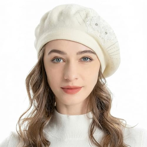 ZLYC Baskenmütze für Damen, französisch, wendbar, Kaschmir, Baskenmütze | Damen Schmetterlings Blumen Design Bequem Weich Hüte im Künstler-Stil für Herbst und Winter,auf Reisen oder im Alltag