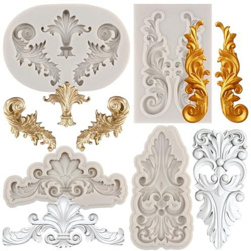 MYPRACS Lot De 4 Moules En Silicone En Forme De Fioritures De Style Baroque En Forme Fe Dentelle En Relief Pour Fondant Bordure De Gâteau Décoration De Argile Polymère Pâte De Gomme Au Chocolat