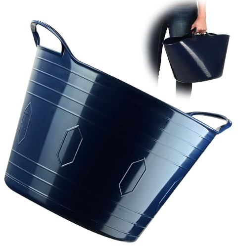 KADAX flexibler Kunststoffkorb mit Griffen, Wäschekorb, multifunktionaler Spielzeugkorb, Mehrzweckkorb, Runder Behälter für Kleidung, Universalkorb (Marineblau, 26L)