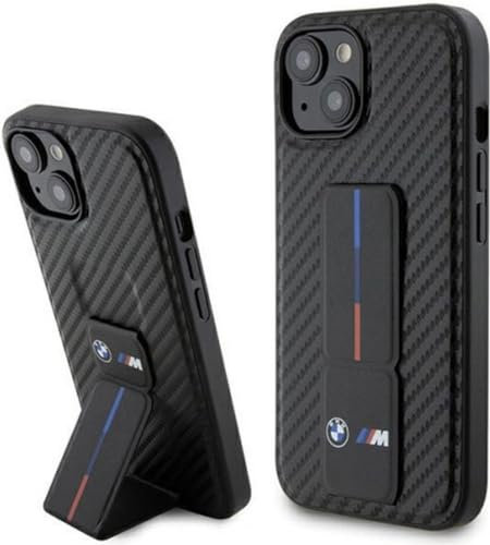 BMW BMHCP15SGSPCCK Hülle für iPhone 15 6.1 Schwarz hardcase Grip Stand Smooth & Carbon