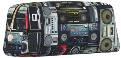 ZaKhs Vintage Wall of Radio Boombox Print Pencil Case Large Capacity Stationary Box Portable Pencil Pouch for Men Women, gold, Einheitsgröße, Taschen-Organizer