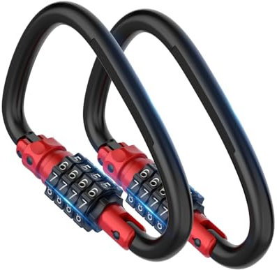 Cadenas à combinaison, mousquetons robustes à 4 chiffres, cadenas combo en forme de D pour câble de sécurité de vélo en boucle, casque, extérieur, vélo, clôture, étui de voyage (2, rouge)