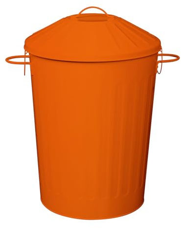 simpa 60L Colourful Vintage Style Metal Tapered Dustbins & Lids - Orange 62cm (H) x 38cm (Dia)