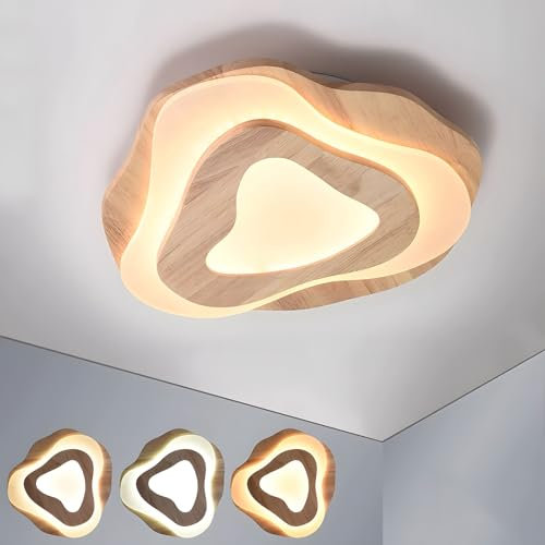 WayLuoung LED-Deckenleuchte Aus Holz | Ø40cm 36W 3300Lm | 3000K-6000K Dimmbar Mit Fernbedienung, Moderne Wolkenlampe Aus Natürlichem Holz + Acryl, Wohnzimmer, Kinderzimmer, Küche, Esszimmer, Heimbüro