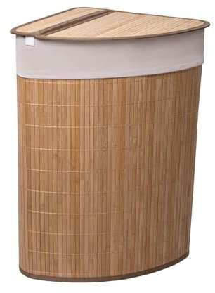 MantraRaj 58L Bamboo Laundry Basket Triangle Foldable Storage Hamper With Removable Cover Laundry Hamper with Lid Washing Clothes Basket Bin With Handle For Bedroom, Bathroom, Laundry (Brown)
