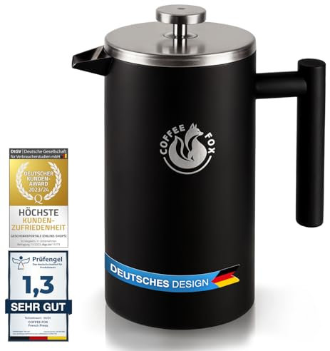 Cafetera de prensa francesa de doble pared de acero inoxidable y filtro de prensa negro (Negro 350 ml)