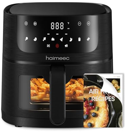 HAIMEEC Air Fryer 6L, 8 cooking options, Visual Window, Max temp 220°C, Nonstick Basket, Digital touchscreen, Easy clean, Shake Reminder, Quiet<60dB for Healthy Cooking