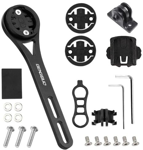 Integrierte Fahrradcomputer Halterung aus Aluminiumlegierung, Fahrrad Halterung Out Front Kompatibel mit Cateye, Garmin, Bryton, GoPro, Fahrradhalterung für Actionkameras und Licht, Schwarz