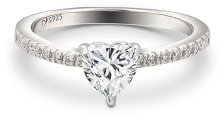 Jeulia 925 Silber Moissanitring Für Damen Mädchen 1.55 ct Verlobungsring aus Sterlingsilber im Smaragdschliff Engagement Versprechen Jubiläum Bandringe (Herzschliff, 57(18.1))