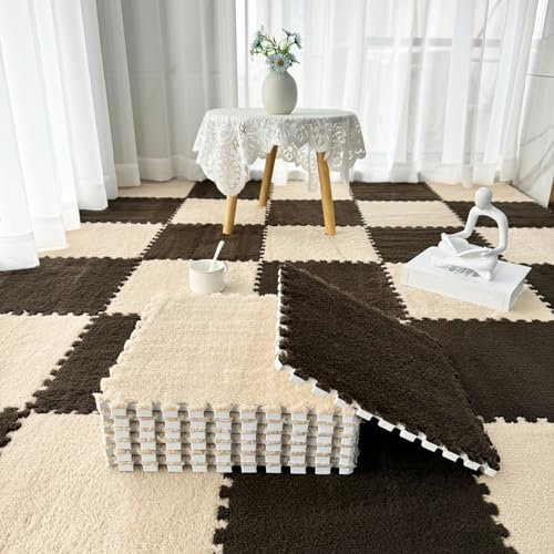 MYIESAXL 120 Pcs Jigsaw Area Rugs,Interlocking Carpet Tiles,Puzzle Carpet Tiles,Plush Foam Floor Mat,Home Playroom Parlor