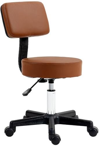 HOMCOM Beautician's Swivel Salon Chair w/Padded Seat Back 5 Wheels Adjustable Height Salon Hairdressers Tattoo Spa Rolling Cushion Professional 48cm Brown
