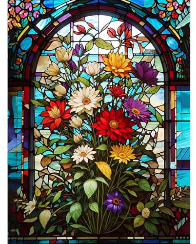 Gemartmall Blume Malen Nach Zahlen Erwachsene-Glasblume Malen Nach Zahlen für Erwachsene,Anlage Acrylfarbe Malen Nach Zahlen Erwachsene Set zur Geschenk und Heimdekoration (30x40cm)