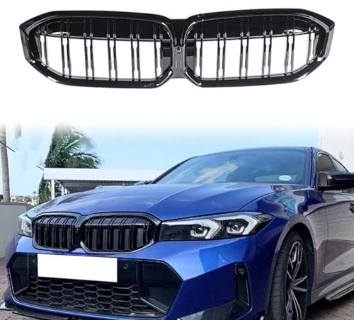 Kühlergrill Glanz Doppelsteg Grill Front Frontgrill Kompatibel für BMW 3 Series G20 LCI G28 LCI 2022-2024, Grill Kühlergrill Vorne Doppelsteg Nieren