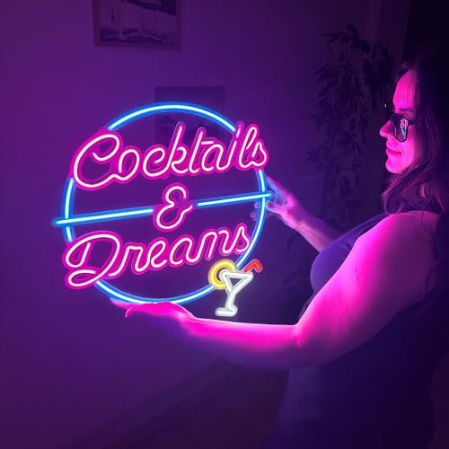 Cocktails and Dreams Neon Metal Wall Art, Neon Wall Sign, Neon Wall Decor, Led Room Decor, Home Bar Neon Sign, Party Neon Light, Pub Bar Led Sign, Cocktail Bar Sign, Bar Decor, (With Remote Control)