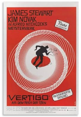 XSQING Vertigo Filmposter, Kunstposter, Leinwand, Gemälde, Dekor, Wanddruck, Foto, Zuhause, moderne dekorative Poster, 30 x 45 cm