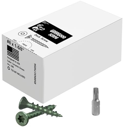 Decking Screws - #8, 1-5/8 Inch Green, 100 Pcs Long Star Head Wood to Wood Screws - Exterior Wood Screws For Outdoor Decking, Construction, Woodworking Projects & Furniture - Heavy Duty Deck Fasteners