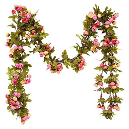 Gsycle Künstliche Rosen-Laubgirlande, Seidenblume, rote Rose, Dekoration, Blumengirlande, Dekorationen, künstliche Ranken, Rosen, Wanddekoration, Hochzeitsauto-Dekoration für (Pink)