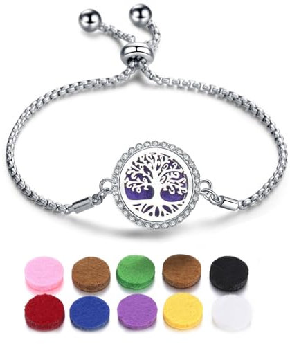 SIXDUTON Bracelets pour Femmes, Réglable Bracelet Diffuseur d'huiles Essentielles Arbre de Vie en Acier Inoxydable, Aromathérapie Bijoux en Cadeaux de Précieuses (Arbre de vie A)