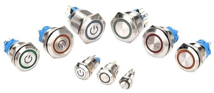 12 16 19 22mm Waterproof Metal Push Button Switch LED Light Momentary Latching Car Engine Power Switch 5V 12V 24V 220V Red Blue(Blue Circle,22MM_100-220V)