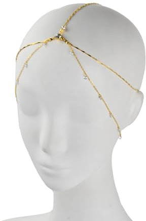Pailletten Quasten Stirnband Braut Kopfkette Kopfschmuck Gold Boho Crystal Headpiece, Böhmisches Kopf Kette, Vintage Anhänger Kopfschmuck, Gold Kopf Kette für Frauen und Mädchen (01, 1)