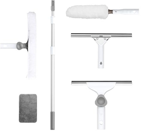 Limpiacristales Profesional,Limpia Cristales con telescópico Mango,rascadora 35cm,Plumero 55cm,para Limpiar Ventanas Vidrio/Automóvil/Ducha (300cm)