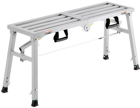 VEVOR Plataforma de Trabajo, Altura Ajustable de 3 Velocidades, Escalera de Acero de Aleación Plegable, Carga de 180 kg, Patas de Goma Antideslizantes, para Limpieza y Lavado, 1040 x 375 x 500 mm