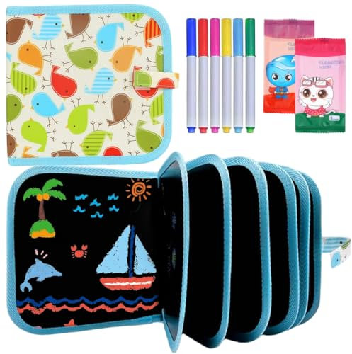 NHQ Juegos de Pintura para Niños,Tablero de Dibujo de Graffiti,Bloc de Dibujo Portátil Borrable,Bloc dibujo Niños,Libro Pizarra Infantil,Reutilizabletabla con 6 Plumas de Colores 10 Página