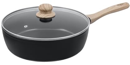 Pyrex - Cook&Care Pfanne aus recyceltem Aluminium – für alle Herdarten – Antihaftbeschichtung ohne PFAS – kratzfest – spülmaschinenfest – Griff in Holzoptik (Ø28 cm (tiefer Pole)