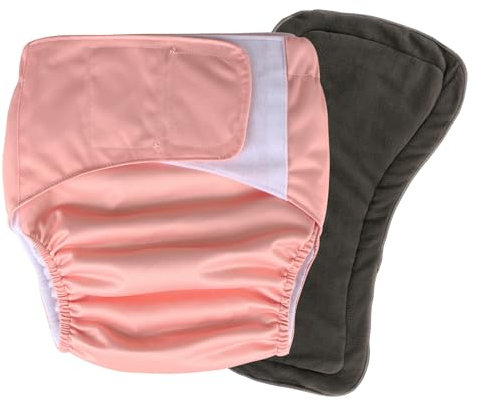 Hisprout Reusable Adults Cloth Diapers Washable Men Women Incontinence Nappies Underwear Brief with Extra Absorbent Insert,Waistline 60-140cm(Light Pink,L)