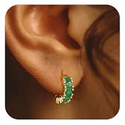 VIROMY Mai Birthstone Ohrringe funkelnde kubischer Zirkonia Gold Hoop Ohrringe für Frauen zierlich 14K Gold Huggie Hoop Lightweight Hypoallergenic Schmuck