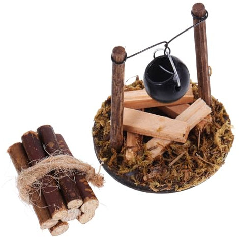 UKCOCO 1 Ensemble Accessoires de Maison de poupée kit de Camping Mini Maison Pot de Camping Maison Miniature Ornement Micro-Paysage de Maison de poupée Bois