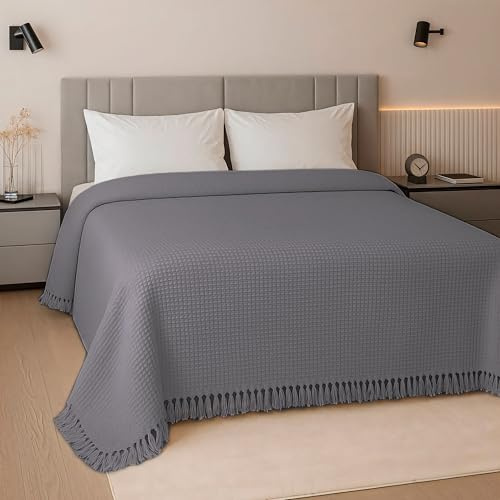 altego Tagesdecke 220x240 Baumwolle 100% - Kuscheldecke Baumwolle - Baumwolldecke (Gris)