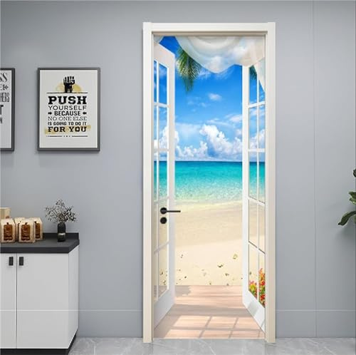 TACOKI Türtapete Selbstklebend Türposter Strand Türbekleben Meer Türbilder, 3D Effekt Fototapete Türfolie Poster Türaufkleber Wandtattoo Tür Dekoration Stickers 88x200 cm 3073z