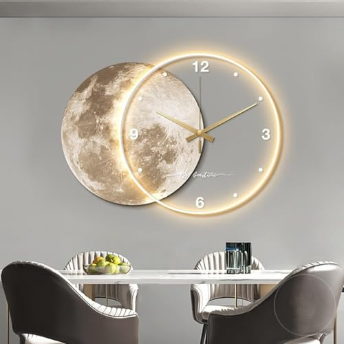 LED Mond Wandlampe mit minimalistischer Uhr - Modernes Art-Deco-Design für orientalischen Stil Innendekoration
