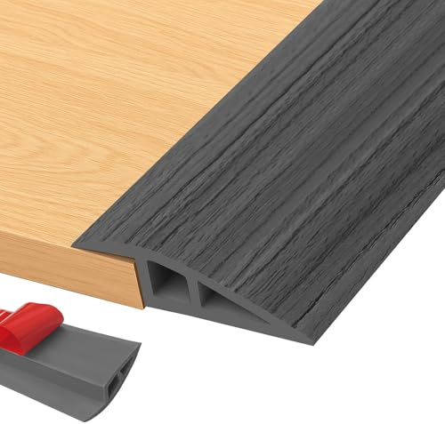 Übergangsprofil Selbstklebend 1M x 5CM, PVC Türschwellen Leiste, Türschwellenrampe Höhenausgleich für 5mm bis 10mm, Übergangsleiste Boden für Boden, Teppich, Schwellen (Tiefgraue Maserung)