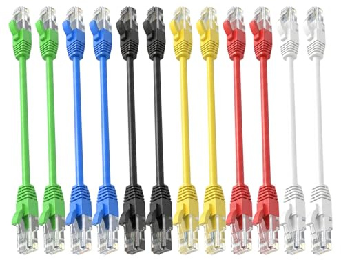12 Pcs Cat 6 Ethernet Cable Short, Short Ethernet Cable 0.5ft/15cm with RJ45 Cables Connectors, 1000Mbps High Speed LAN Patch Leads Network Cables Set for Modem, Switch, PC, Router, TV, Office Use