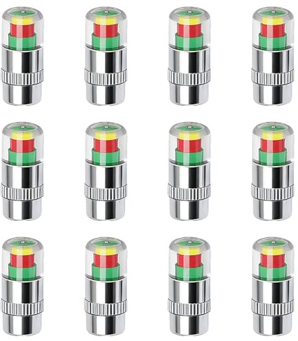 Tyre Pressure Caps for Cars 2.4Bar Tyre Pressure Monitoring Valve Caps | 12PCS Anti-Rust 36PSI Air Cap for Tires, Copper Core Construction for Cars Motorcycles Bikes