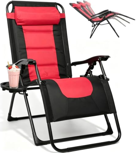 SANEIOUI Gartenliege Klappbar, Sonnenliege Wetterfest, Liegestuhl Garten,mit Kopfkissen und Getränkehalter, Rückenlehne Verstellbar, Ergonomisches Design, Geeignet für Balkone, Gärten (Rot)