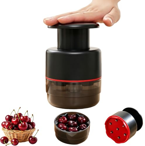 7-in-1 Kirschentkerner, 7 Löchern Kirschenentkerner mit Auffangbehälter, Push-Down-Kirschensamenentferner, Kirschen Entkerner, Kirschentsteiner Manuell für Kirschmarmelade, Schnelle Entkernung
