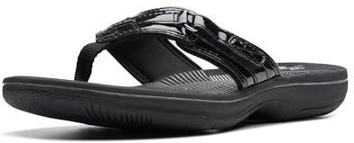 Clarks Women's 26133671 Flip-Flop, Black Patent, 9.5 UK