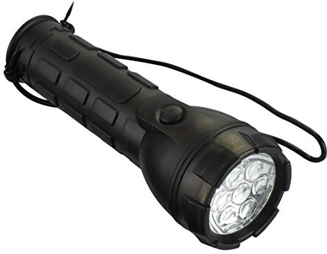 Electraline 58042 7 LED Taschenlampe 60 Lumen Notfalllampe mit ergonomischem Griff und EIN-/ Ausschalter Wasserdicht IP44 und stoßfest, Groß, Schwarz