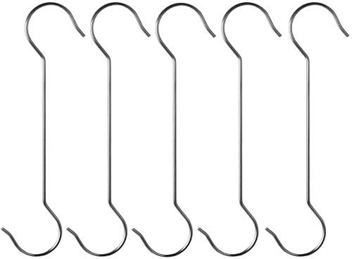 Maydahui 5 Stück extra lange S-förmige Haken, Edelstahl, große Größe, silberfarbene Aufhänger für Vogelfutterstation, Pflanzenaufhänger, Baumzweighaken, Kleidung, Außenlichter, 5 Stück