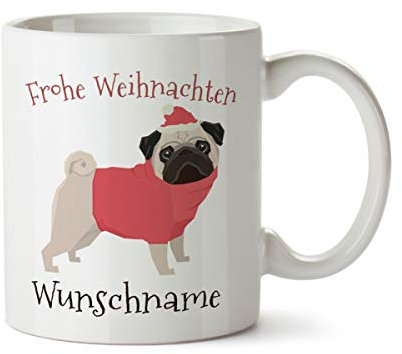 Partycards Personalisierte Tassen zu Weihnachten mit verschiedenen Motiven – Geschenkidee (Mops, 300ml)