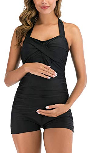 EastElegant Maillot de Bain Une pièce rétro Halter avec Boyleg Grossesse(Noir,Small)